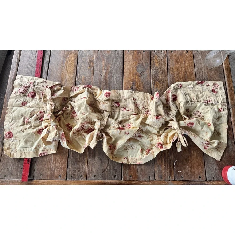 Vintage Waverly Curtains Rose Cottage Antique Cute Tie Up Set Of 3 Valances